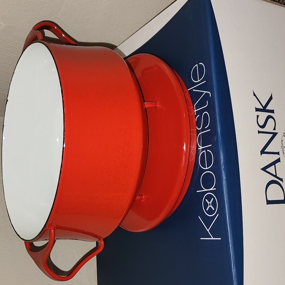 Dansk Red Kobenstyle Chili Red Enamel Pot W/ Trivet Lid NIB Lenox 2 Qt Vintage - Picture 7 of 14